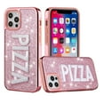 thumbnail image 1 of For iPhone 12 Pro Max 6.7 Embroidery Bling Glitter Chrome Hybrid Case Cover - PIZZA on Pink, 1 of 3