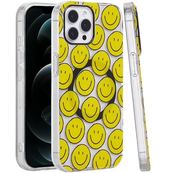 For iPhone 12 Pro Max 6.7 [Magnetic Circle] Double Layer Design IMD TPU Case - Smiley Faces