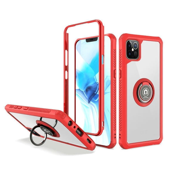 For iPhone 12 Pro Max 6.7 Transparent Magnetic RingStand Case Cover - Red