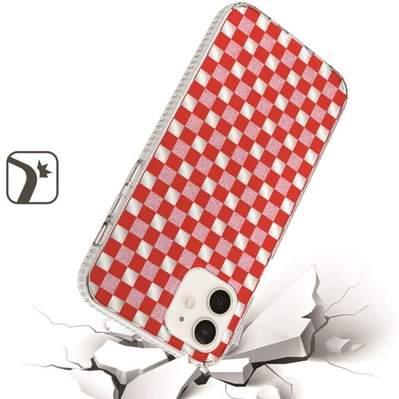 For iPhone 12 Pro Max 6.7 Trendy Fashion Design Hybrid Case Cover - Red Squares