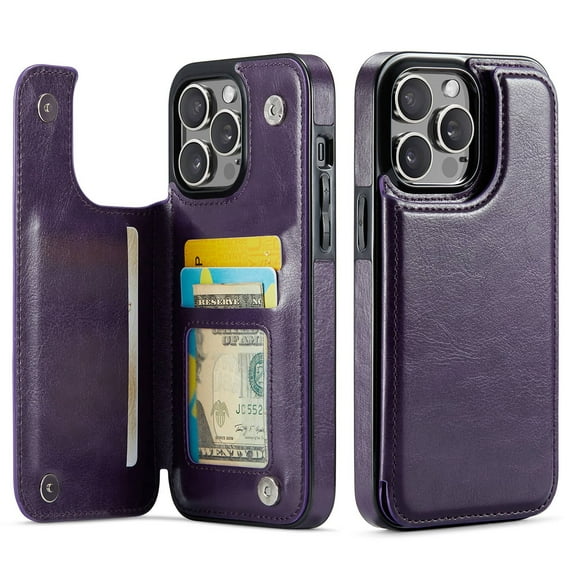 For iPhone 12 Pro Max Wallet Case with Card Holder, PU Faux Leather Kickstand Card Slots Case, Double Magnetic Clasp and Durable Shockproof Cover