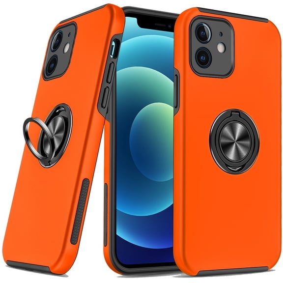 For iPhone 12 & iPhone 12 Pro CHIEF Oil Painted Magnetic Ring Stand Hybrid Case Cover - Cosmic Orange