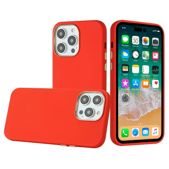 For iPhone 12 & iPhone 12 Pro Classy Slick Chromed Around Hybrid Case Cover - Red