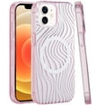 thumbnail image 1 of For iPhone 12 & iPhone 12 Pro [Magnetic Circle] Double Layer Design IMD TPU Case - Wave Pink Zebra Stripes, 1 of 3