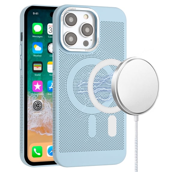 For iPhone 12 & iPhone 12 Pro Magnetic Ring Radiator Design Hybrid with Metal Buttons Case Coverr - Light Blue