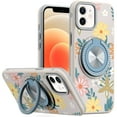 thumbnail image 1 of For iPhone 12 & iPhone 12 Pro Metal Diamond CD Pattern Design Matte Finished Hybrid with Rotational Ring [Car Mount Friendly] Case - Floral E, 1 of 4