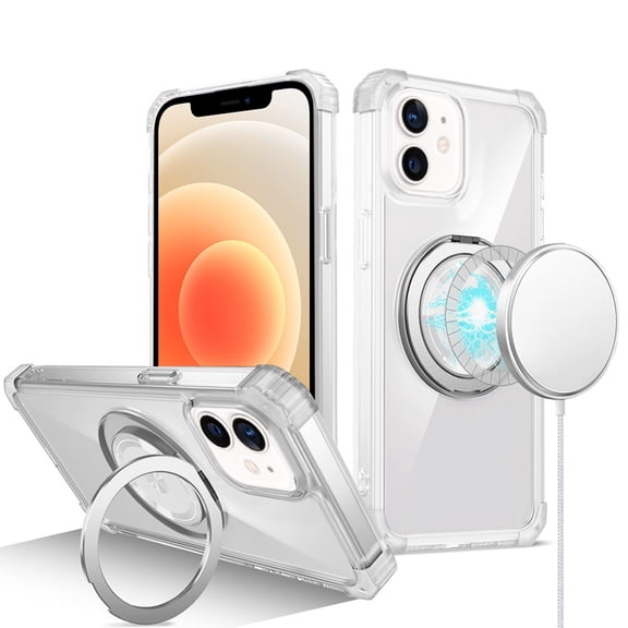 For iPhone 12 & iPhone 12 Pro Shield Magnetic Ring Transparent HQ 360 Degree Rotational Shockproof Case Cover - Clear