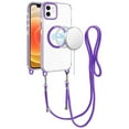 thumbnail image 1 of For iPhone 12 & iPhone 12 Pro Transparent HQ Clear Line Design Edged Hybrid [Magnetic Circle] with Matching Lanyard - Dark Purple, 1 of 4