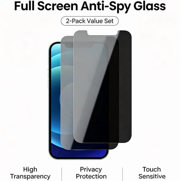 For iPhone 12 mini 5.4inch Privacy Screen Protector, Full Coverage Anti-Spy Tempered Glass Film 9H Hardness, Scratch-proof, Bubble Free