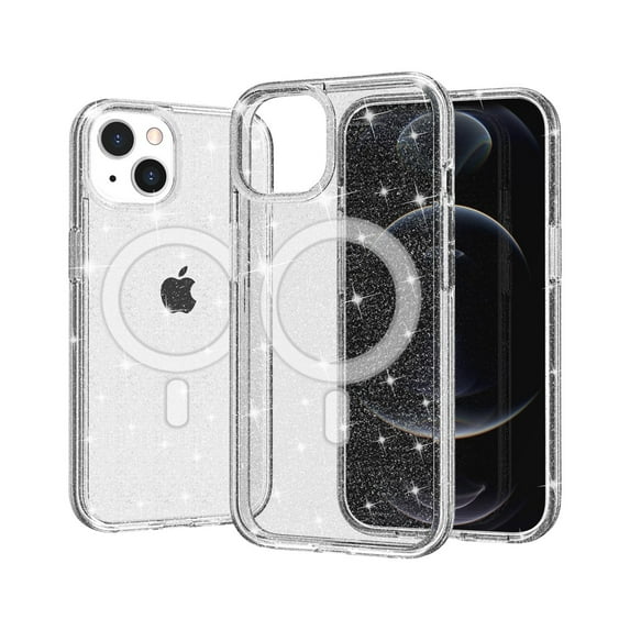 For iPhone 13/14 Glitter Ultra (Magnetic Circle) Thick 3mm Transparent Hybrid - Clear