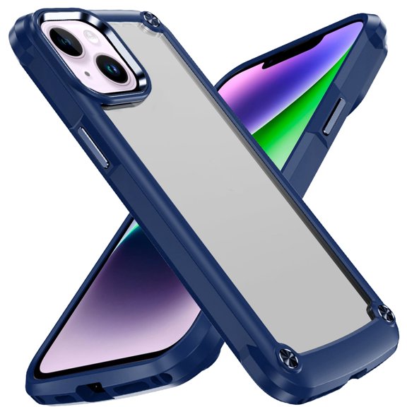 For iPhone 13/14 Ultimate CaseX Transparent Hybrid Case with Metal Buttons And Camera Edges - Blue