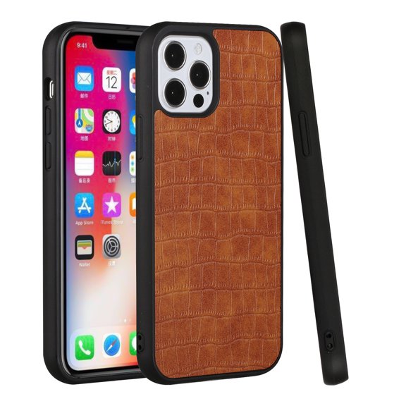 For iPhone 13 (6.1") Case Hard Synthetic PU Leather Croc Design Fashion Cover