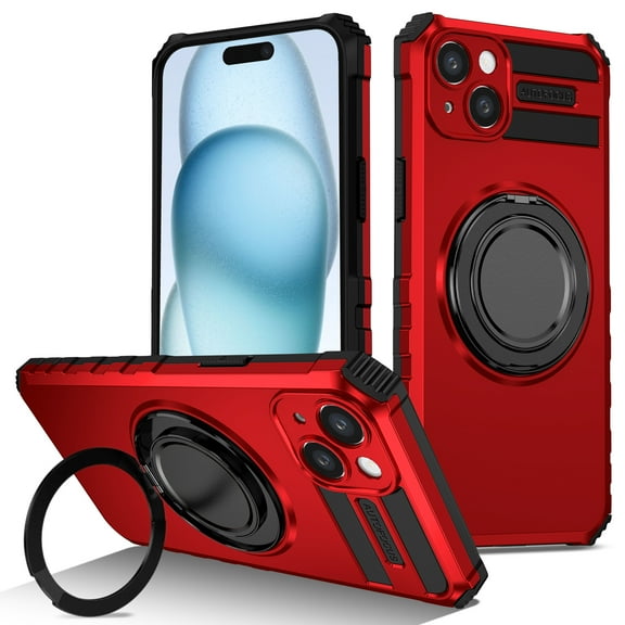 For iPhone 13 Case, iPhone 13 Case with Invisible Stand, Military Grade Protective Cases with Ring[Adjustable & Foldable] for iPhone 13,Magnetic for iPhone 13 case,Red