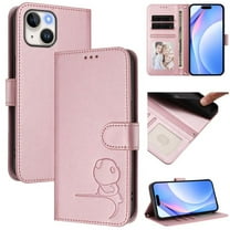 For iPhone 13 Litter Panda Embossing Leather Phone Case with RFID Blocking Card Slot Wallet Magnetic Clasp Lanyard Flip Stand Case,Pink,For iPhone 13