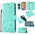 thumbnail image 1 of For iPhone 13 Mini Case, Premium Leather Magnetic Closure Flip Wallet Case with Card Holder Cash Slot Stand Function Embossed Flower Pattern Slim Shockproof Lanyard/Strap Cover,Green, 1 of 7