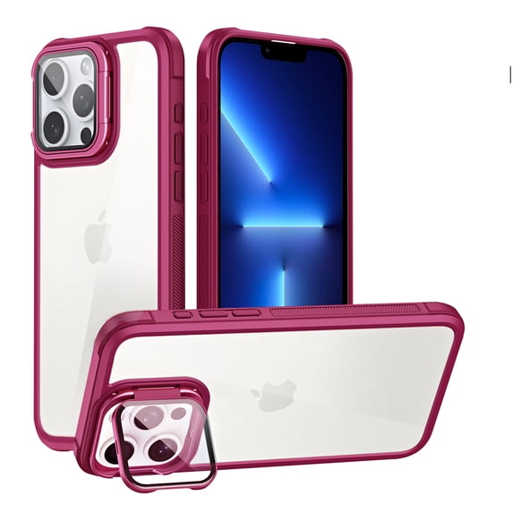 For iPhone 13 Pro Case with Camera Invisible Stand ,Full Lens Protection+Invisible Kickstand,Hard PC Cover Soft TPU Phone Protector Case, Ultra Slim Shockproof Phone Cover,DustProof,Winered