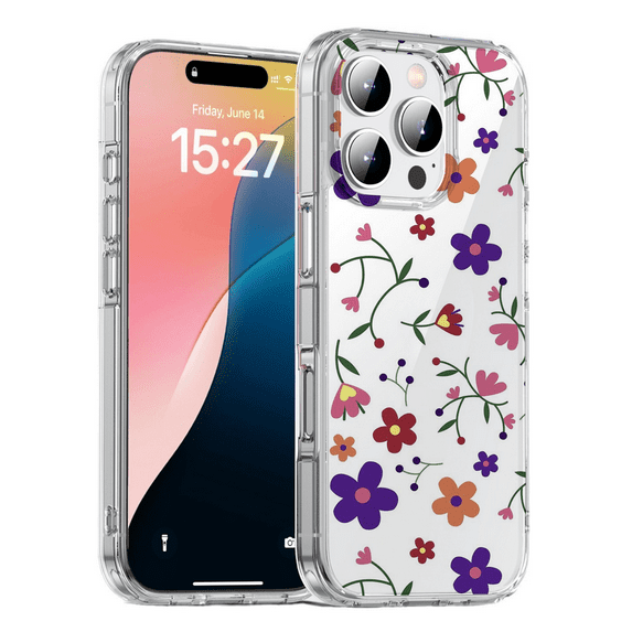 HZSY. Protective Gel Phone Case for iPhone 13 Pro - Printed Red and blue flowers