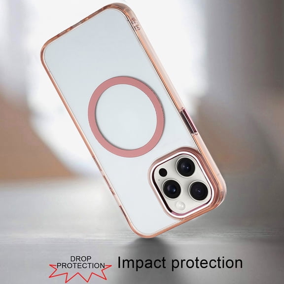 For iPhone 13 Pro Magnetic Circle Ring Transparent Premium Acrylic with Metal Buttons & Camera Raised Lip - Rose Gold