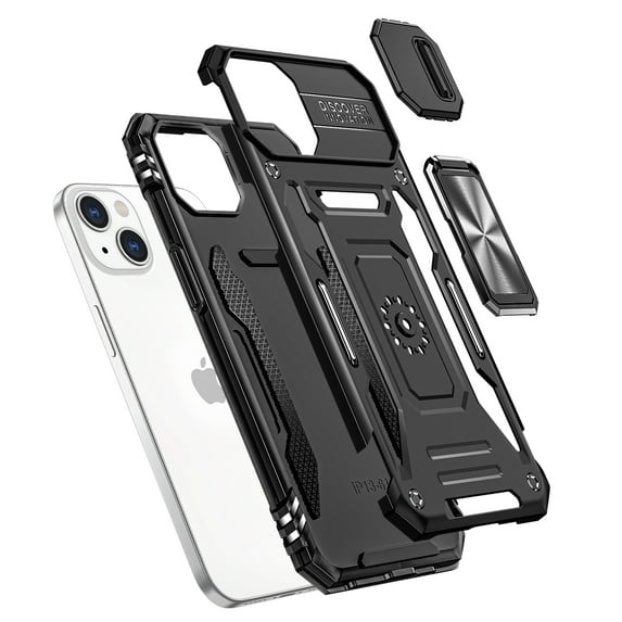 For iPhone 13 Pro Max Case Slideing Lens Shockproof Cover w/ Magnetic Ring Stand