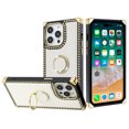 For iPhone 13 Pro Max Case Vegan Leather Square Cover with Bling Ring
