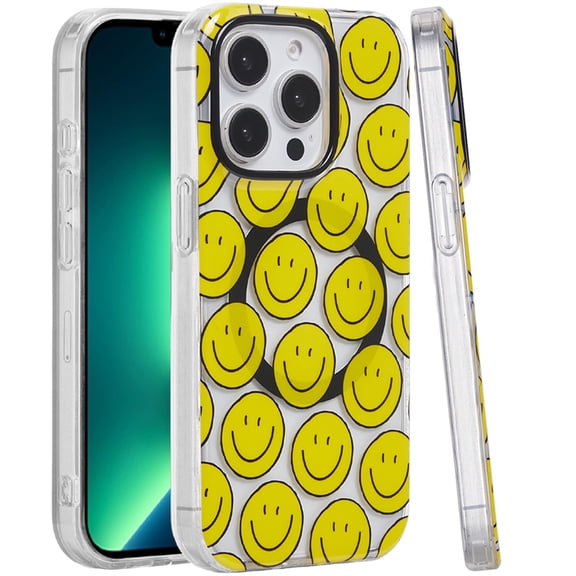 For iPhone 13 Pro Max [Magnetic Circle] Double Layer Design IMD TPU Case - Smiley Faces