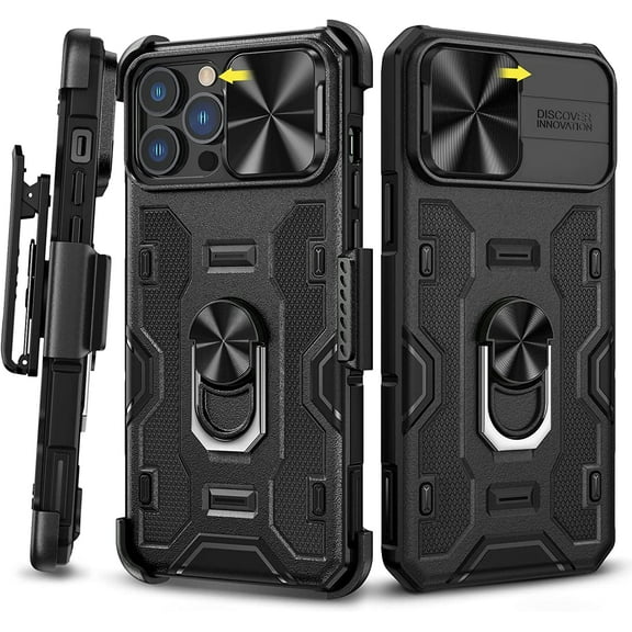 For iPhone 13 Pro Max Phone Case, iPhone 13 Pro Max with Belt-Clip Holster Built-in 360°Rotate Stand, Case for iPhone 12 Pro Max Case -Black