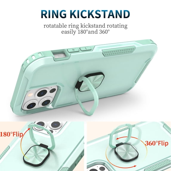 For iPhone 13 Pro Max Case Heavy-Duty Triple Layer Cover w/ Magnetic Ring Stand