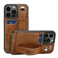 thumbnail image 1 of For iPhone 13 Pro Phone Case Raised Edges Protection Adjustable Wrist Strap Design PU Leather Card Pocket Kickstand Luxury Shockproof Lightweight Phone Cover for iPhone 13 Pro,Brown, 1 of 9