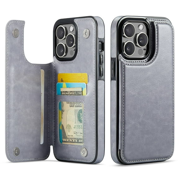 For iPhone 13 Pro Wallet Case with Card Holder, PU Faux Leather Kickstand Card Slots Case, Double Magnetic Clasp and Durable Shockproof Cover