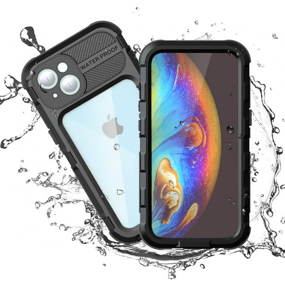 For iPhone 13 Waterproof Case Heavy Duty Aluminum Shockproof Metal Full Body Cover Built-In Screen Protector (Black)