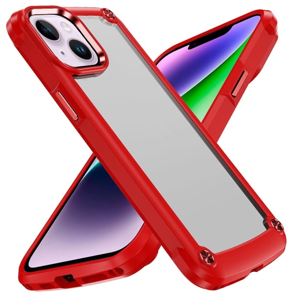 For iPhone 14/13 METKASE Ultimate CaseX Transparent Hybrid Case with Metal Buttons And Camera Edges in Slide-Out Package - Red