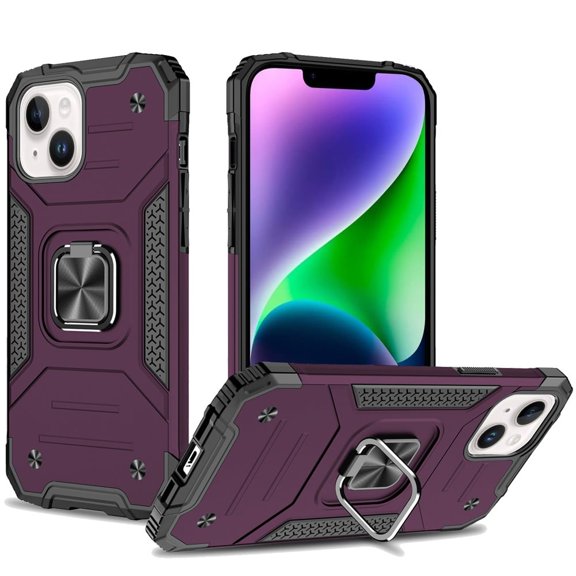 For iPhone 14/13 Robust Magnetic Kickstand Hybrid Case Cover - Dark Cherry