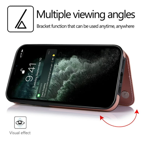 For iPhone 14 PLUS Luxury Side Magnetic Button Card ID Holder PU Leather Case Cover - Rose Gold