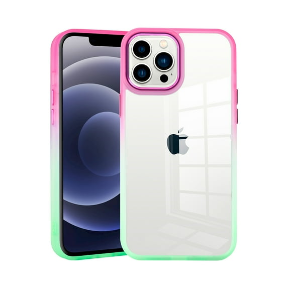 For iPhone 14 PRO Case Color Fading Gradient Two Tone Frame Hybrid Phone Cover