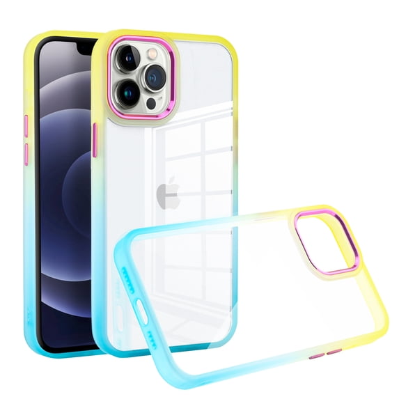 For iPhone 14 PRO Case Color Fading Gradient Two Tone Frame Hybrid Phone Cover