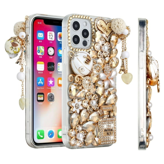 For iPhone 14 PRO Case Full Bling Faux Diamond Rhinestone Jewel Decor Cover