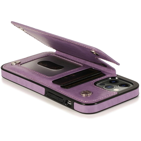 For iPhone 14 PRO Case Vegan Leather Side Button Phone Wallet with Card Holder