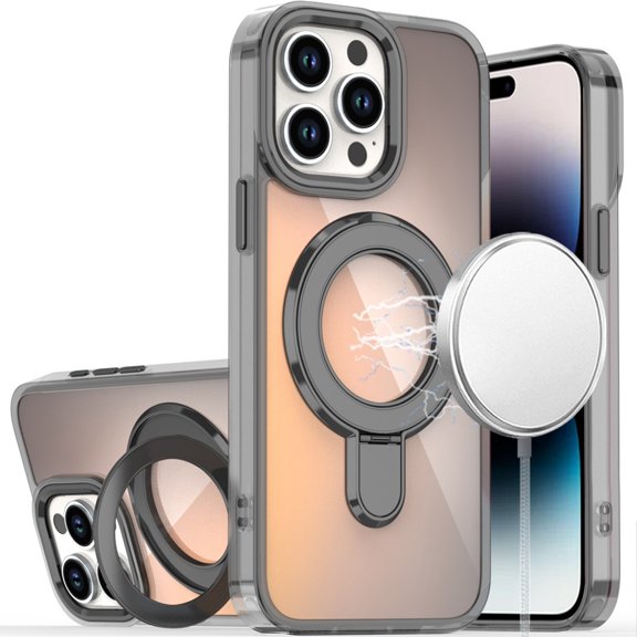 For iPhone 14 PRO MAX 6.7 in.Case Radiant Chrome Cover w/ Magnetic Circle Stand
