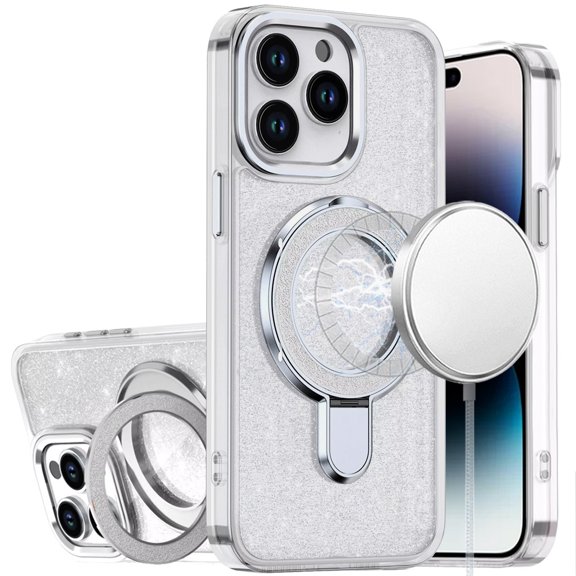 For iPhone 14 PRO MAX 6.7 in.Case Translucent Full Glitter Magnetic Circle Cover