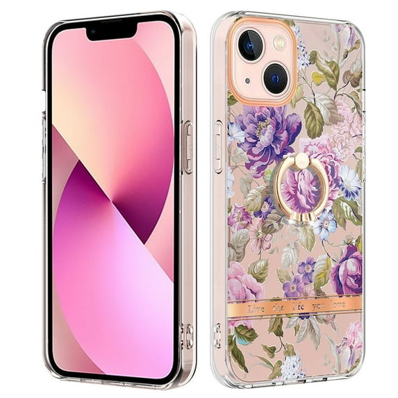 For iPhone 14 Plus Floral Case with Ring Holder Kickstand - Slim and Lightweight, Military-Grade Shockproof Protection, Women & Girls' Style Case Designed for iPhone 14 Plus, Flowers