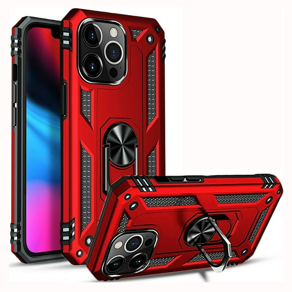 For iPhone 14 Plus Pro Max Case Shockproof iPhone Cover with Built-in 360° Rotate Ring Holder, Red