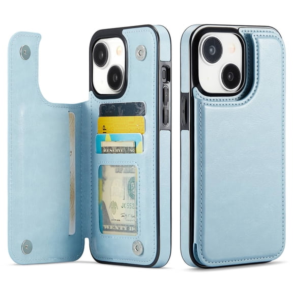 For iPhone 14 Plus Wallet Case with Card Holder, PU Faux Leather Kickstand Card Slots Case, Double Magnetic Clasp and Durable Shockproof Cover