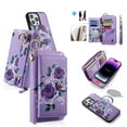 thumbnail image 1 of For iPhone 14 Pro Case with RFID Blocking Card Slots and Wrist Strap,[Compatible with MagSafe] PU Leather Zipper Pocket Magnetic [Detachable Wallet] Flip Kickstand Cover with Ring Hook,Purple, 1 of 15