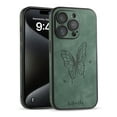 thumbnail image 1 of For iPhone 14 Pro Leather Case Butterfly Design, [Ultra Slim&Thin] [Camera Full Protection] Hard Protective Luxury Lightweight Cover for Women Girls for iPhone 14 Pro,Darkgreen, 1 of 10