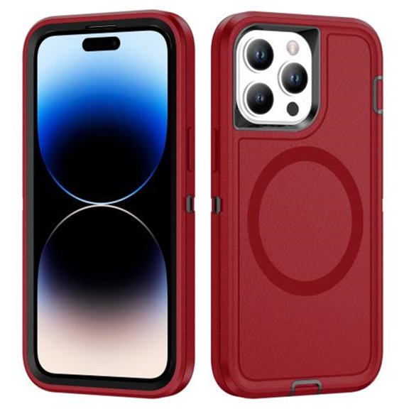 For iPhone 14 Pro Life Waterproof Rugged MagSafe Magnetic Phone Case,Red,For iPhone 14 Pro
