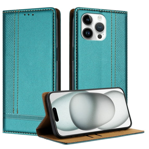 For iPhone 14 Pro Max Case, Premium Handcrafted PU Leather Wallet Case, Folio Design Support with 2 Card Slots, Magnetic Closure Kickstand RFID Credit Holder for iPhone 14 Pro Max 6.7 inches,Green