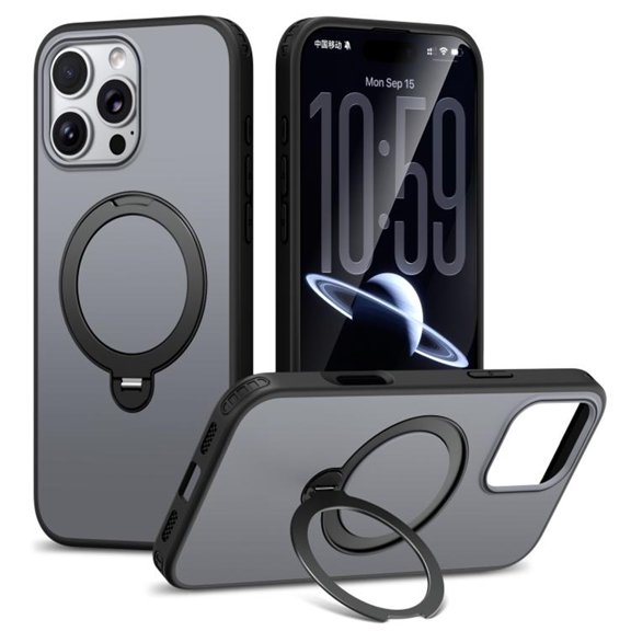 For iPhone 14 Pro Max Case With Invisible Magnetic O-Ring Stand Military-Grade Shockproof Phone Case,Black,For iPhone 14 Pro Max