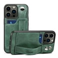 thumbnail image 1 of For iPhone 14 Pro Max Phone Case Raised Edges Protection Adjustable Wrist Strap Design PU Leather Card Pocket Kickstand Luxury Shockproof Lightweight Phone Cover for iPhone 14 Pro Max,Green, 1 of 9