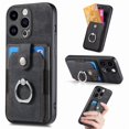 thumbnail image 1 of For iPhone 14 Pro Phone Case Wallet with Card Holder,PU Leather Metal Ring Buckle Holder Kickstand  Women Men Magnetic Cover,Black,For iPhone 14 Pro, 1 of 6
