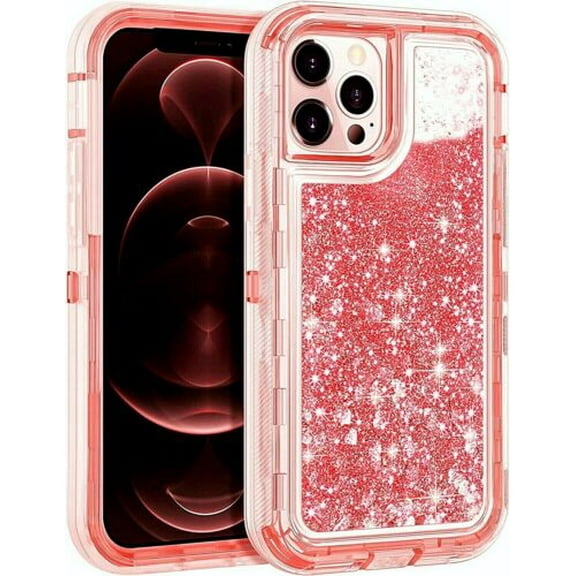 For iPhone 15/14 Pro Max/Plus/Pro Shockproof Liquid Glitter Defender Case